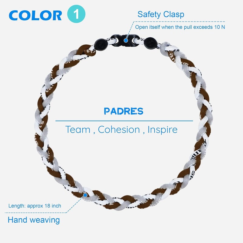 SUPBOMM 3 pcs Baseball Rope Necklaces, League Team Colors Braided Necklace, Baseball Team Gifts - Image 2